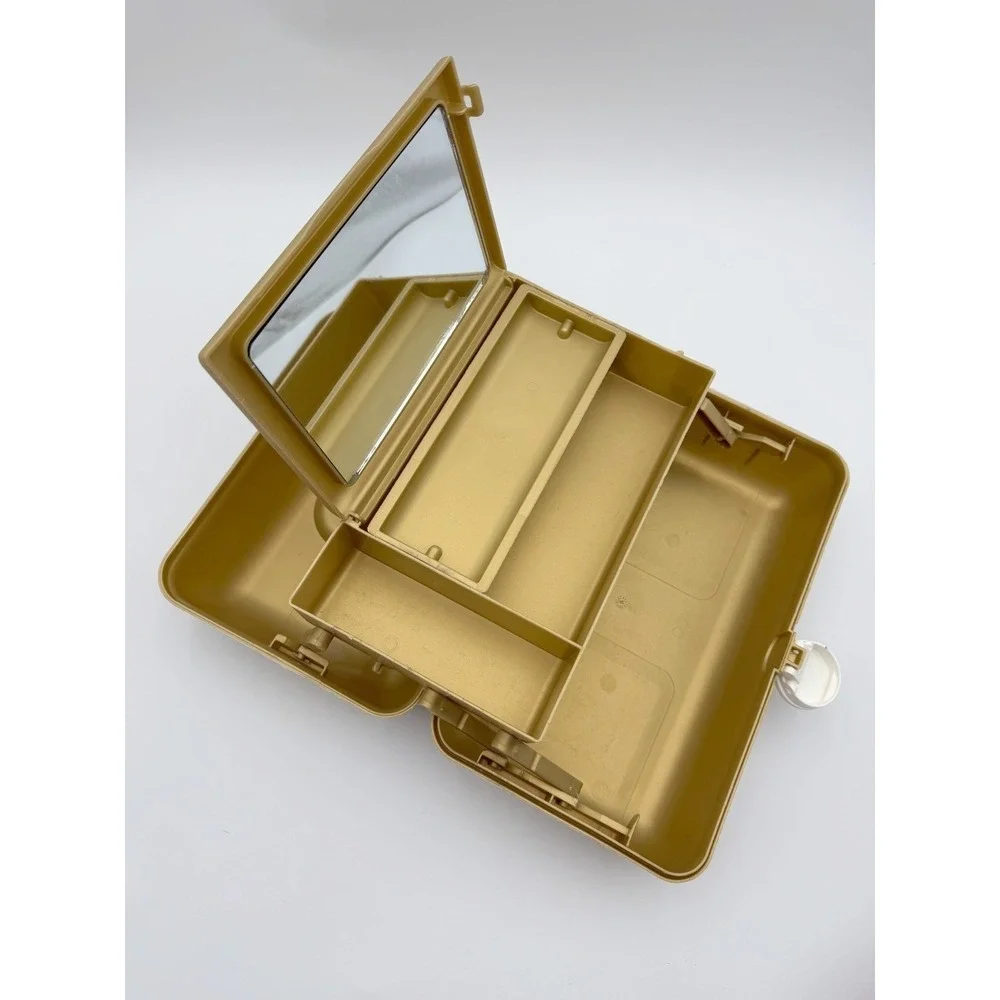 Vintage 90's Caboodles 2 Tier Makeup Travel Case‎ Organizer Vanity Mirror Gold